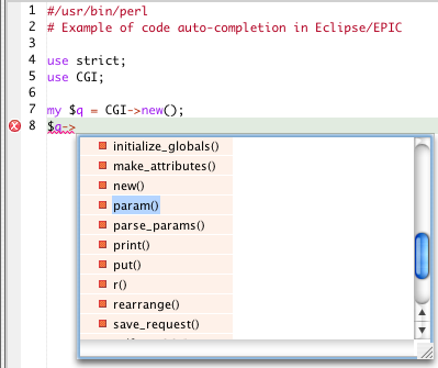 Example of automatic code completion